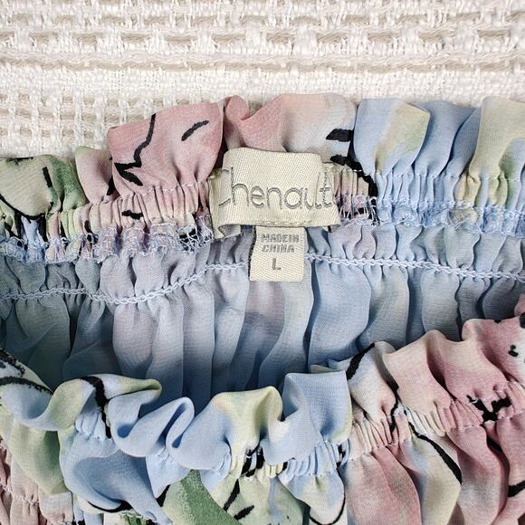 Chenault Off Shoulder Floral Smocked Blouse Blue Pink Size L - Picture 5 of 8